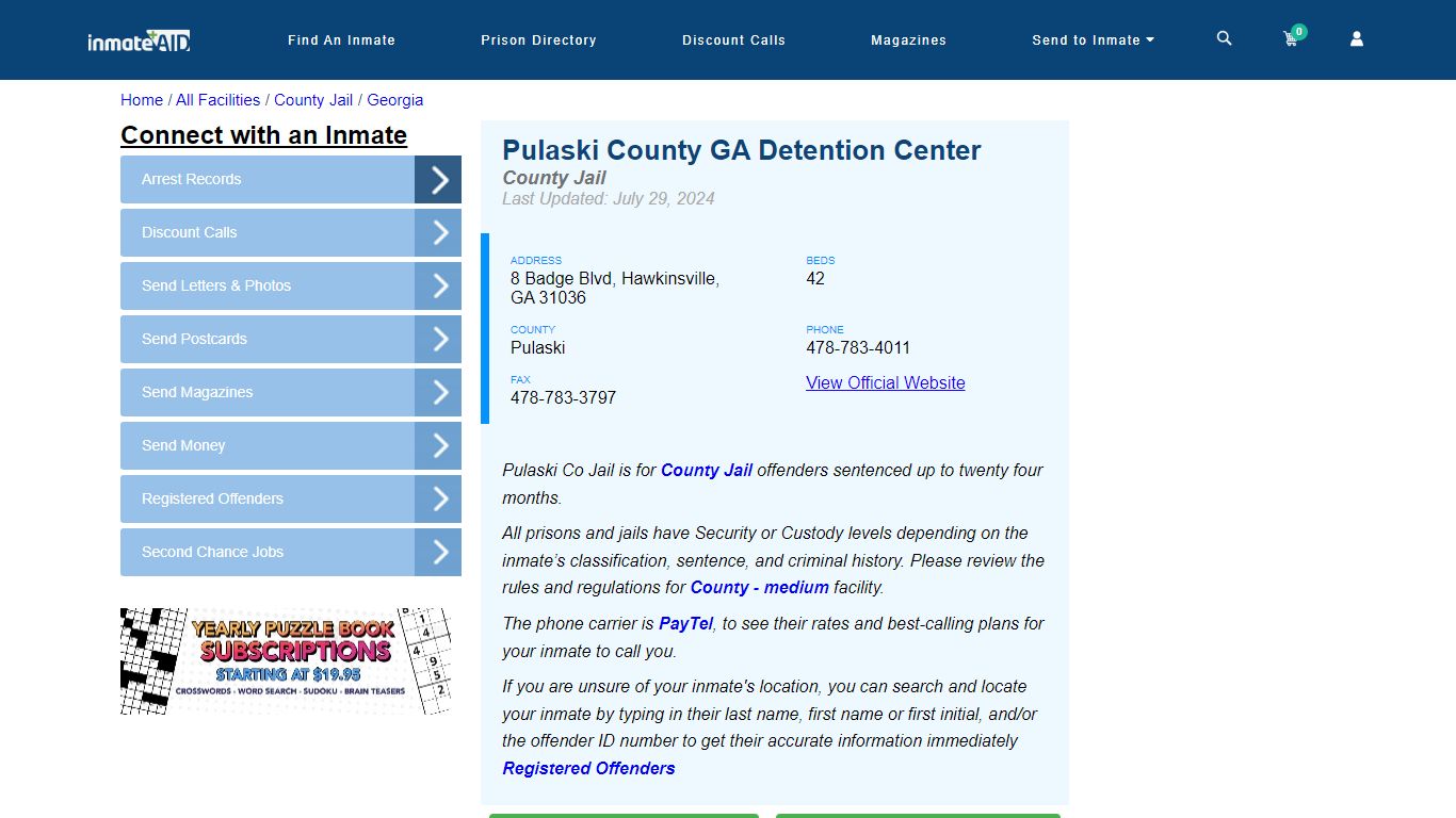 Pulaski County GA Detention Center - Inmate Locator